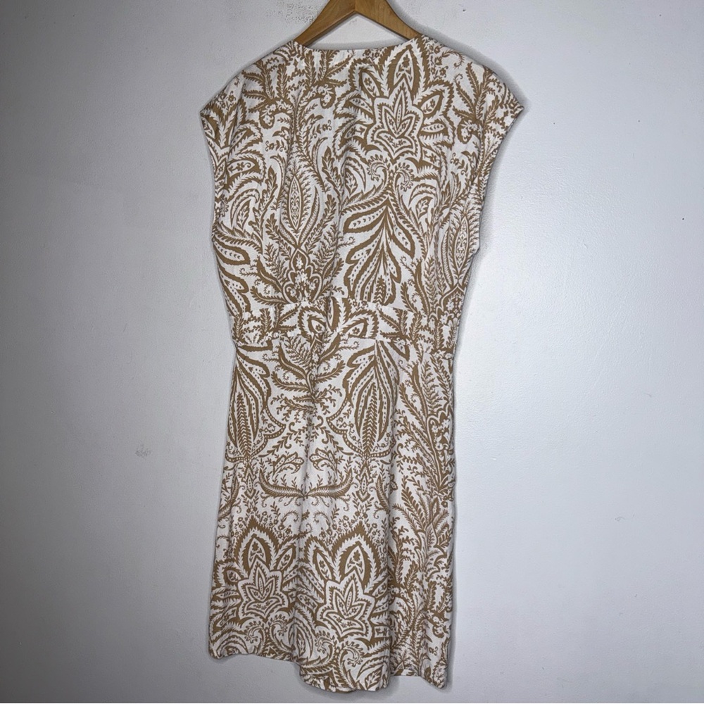 loft paisley Button Down Linen‎ Blend Dress White Brown Size 10